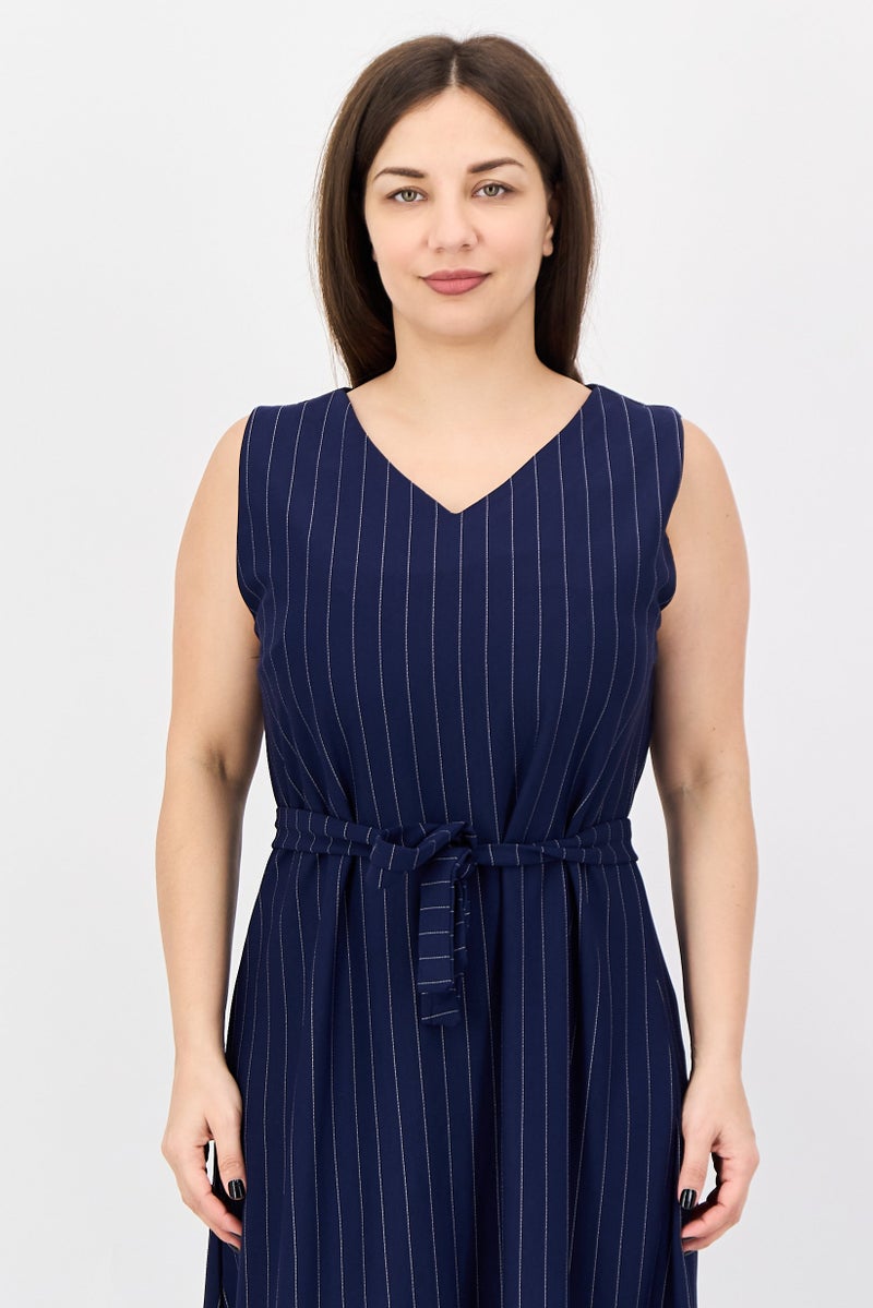 trendyol Women Micro Stripe Maxi Dress, Navy - Image 4